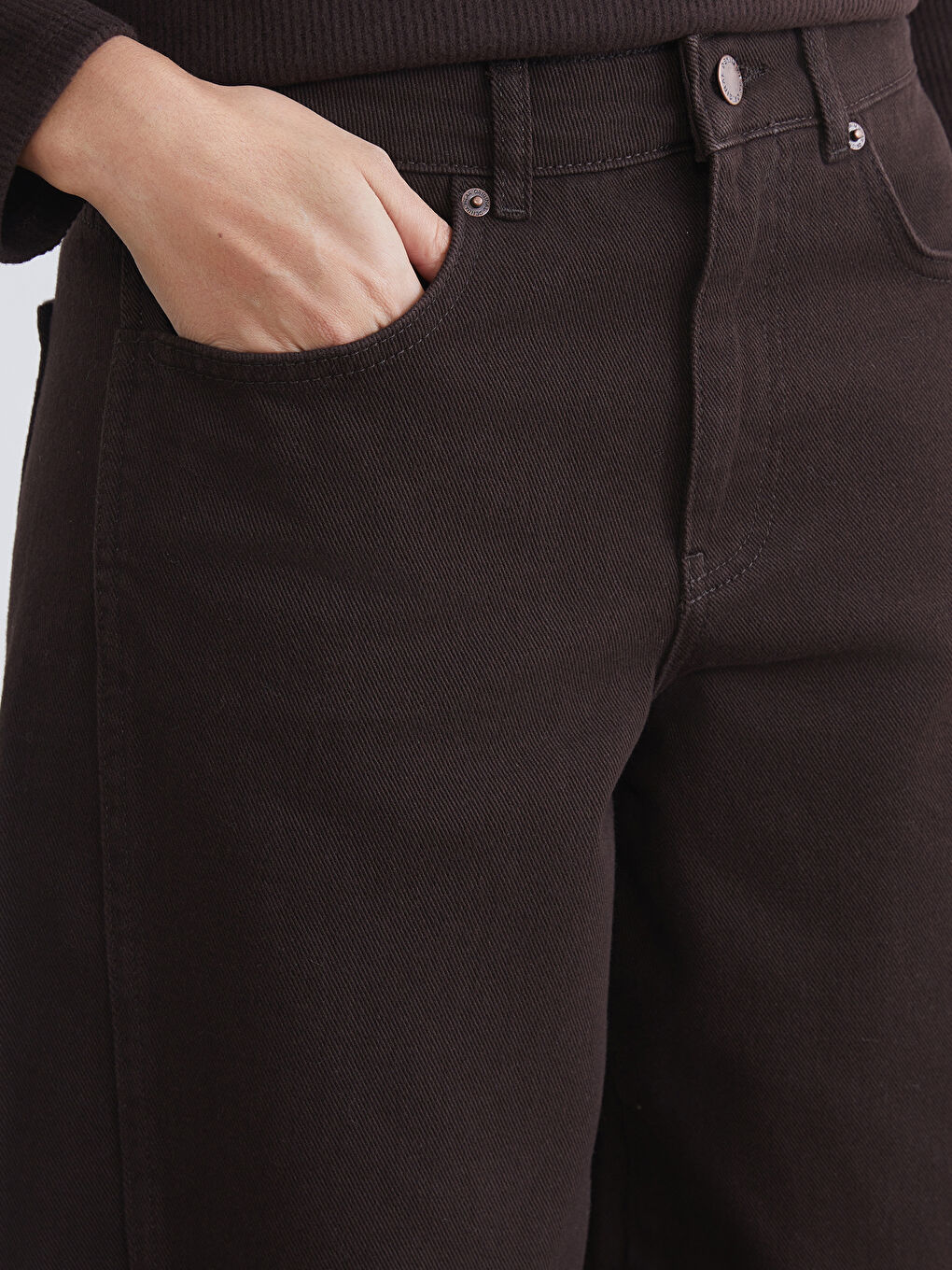 Kahverengi Barrel Fit Kadın Jean Pantolon-2