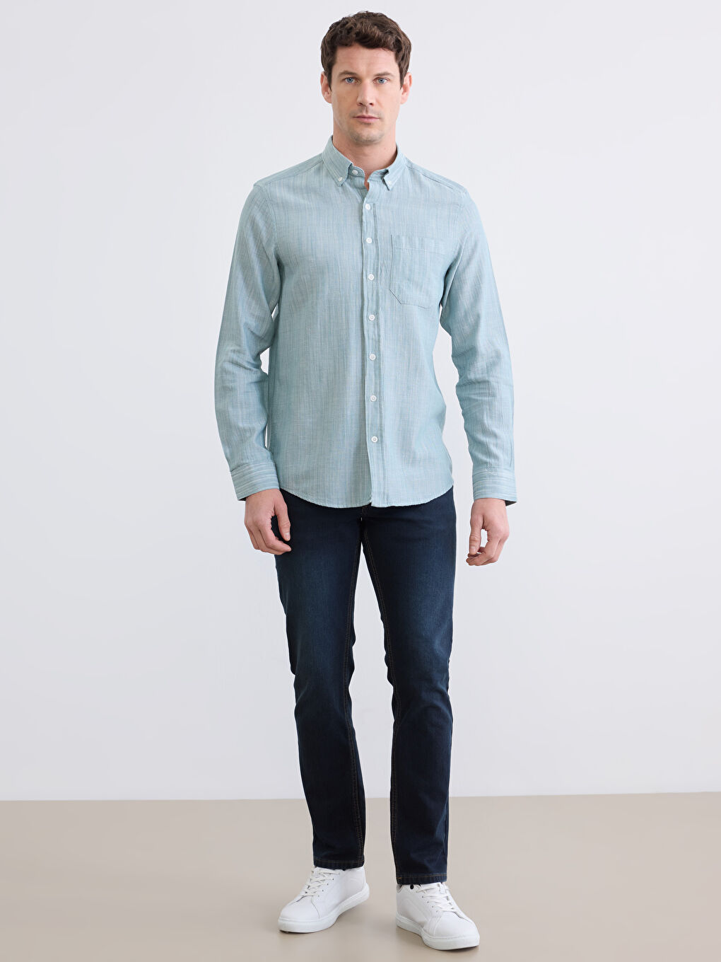 Yeşil Regular Fit Erkek Gömlek-1