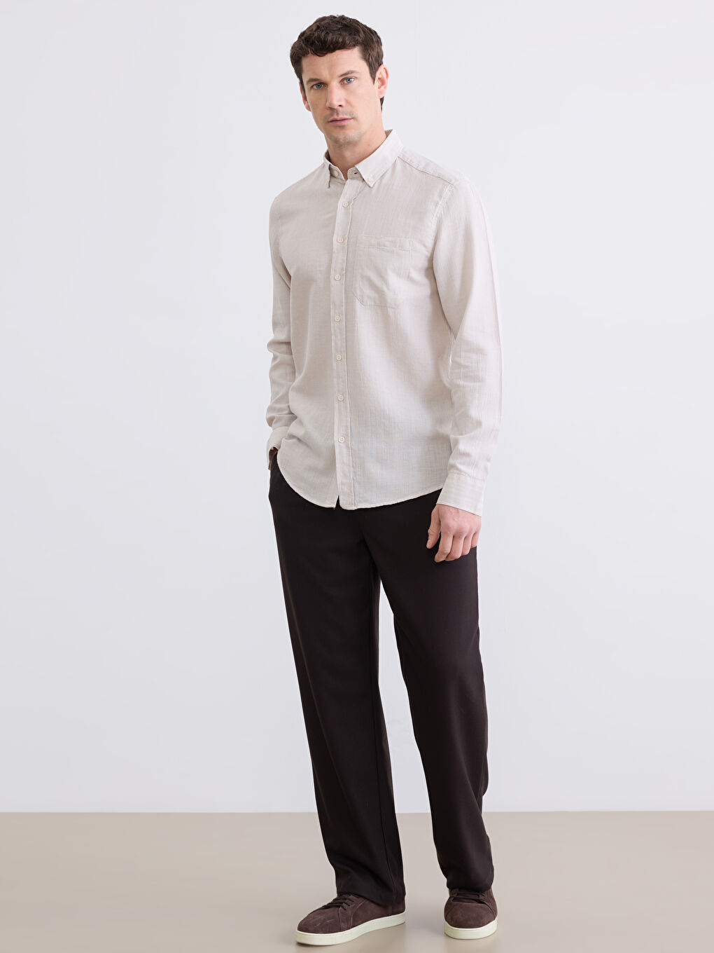 Bej Regular Fit Erkek Gömlek-1