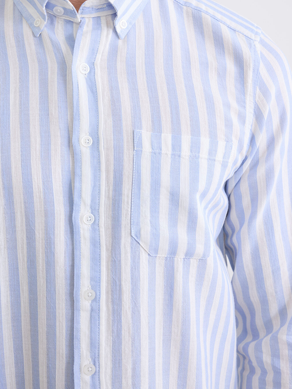Mavi Regular Fit Çizgili Armürlü Erkek Gömlek-2