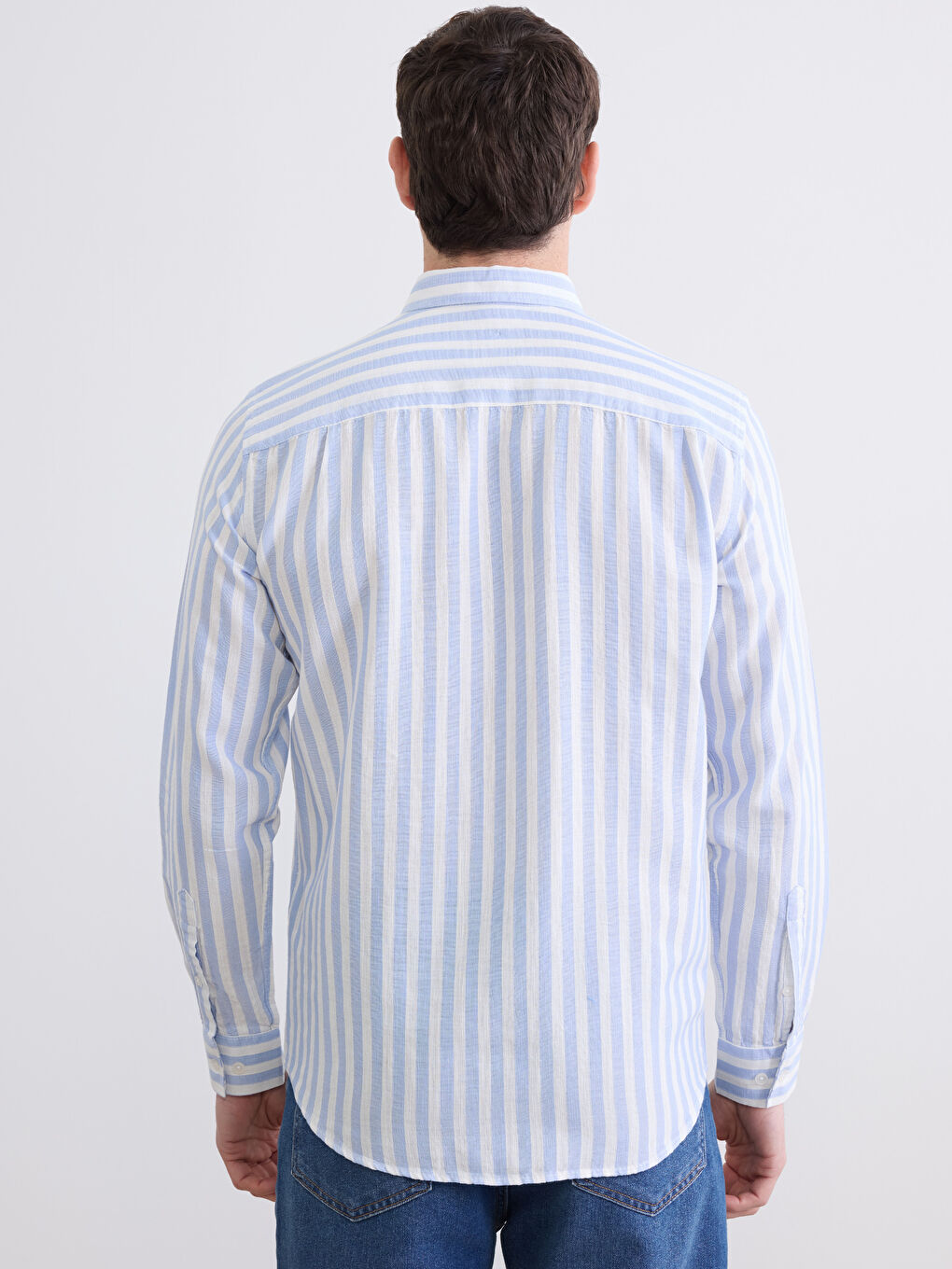 Mavi Regular Fit Çizgili Armürlü Erkek Gömlek-3