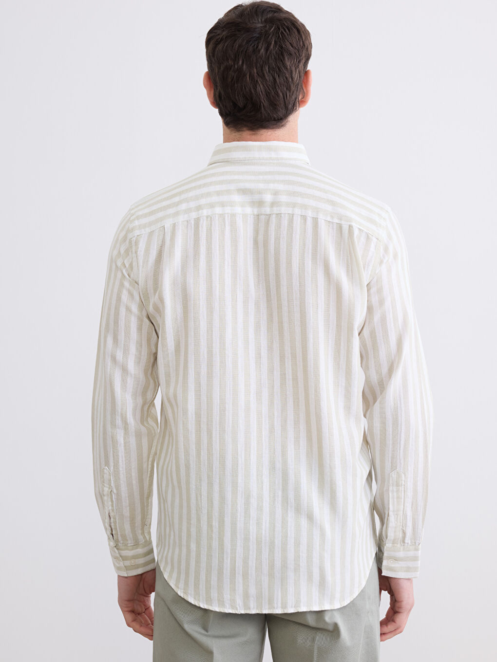 Yeşil Regular Fit Çizgili Armürlü Erkek Gömlek-3