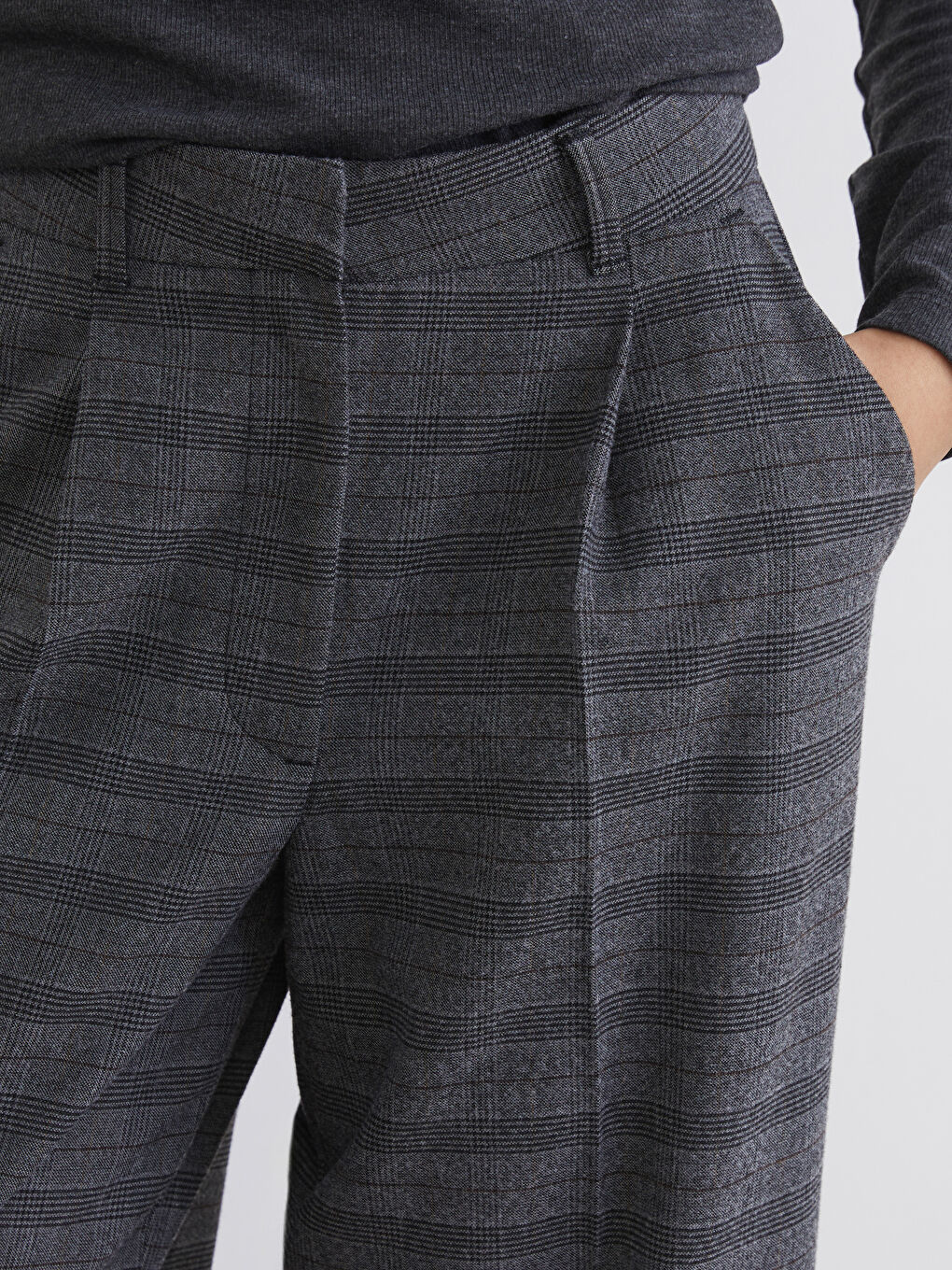 Antrasit Çizgili Geniş Paça Kadın Pantolon-2