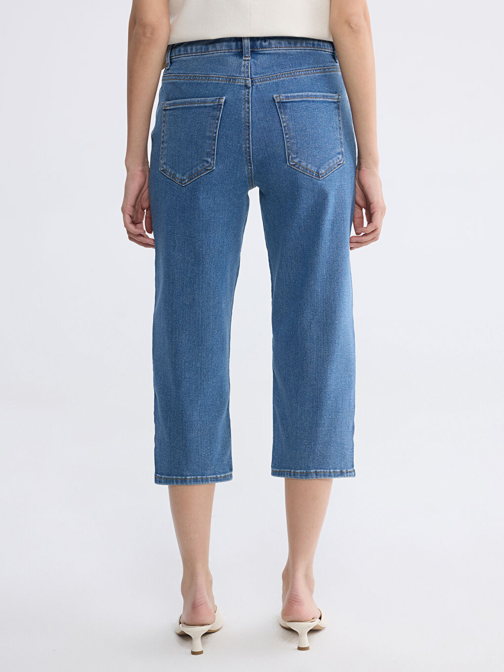 İndigo Yüksek Bel Slim Fit Kadın Jean Kapri-3