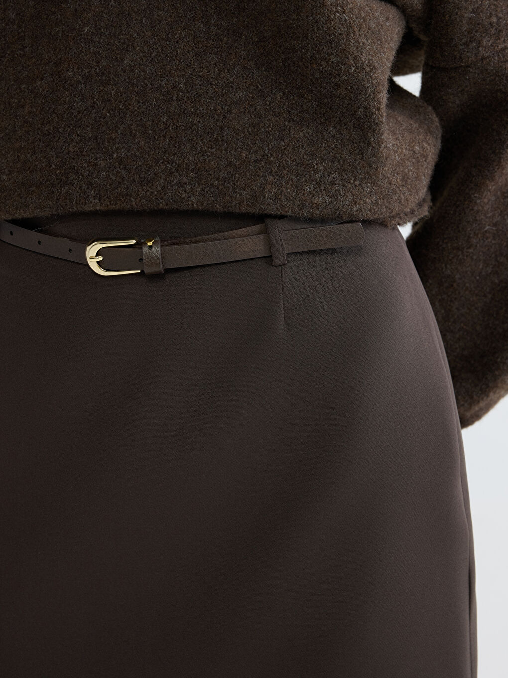 Kahverengi Beli Kemerli Mini Etek-2