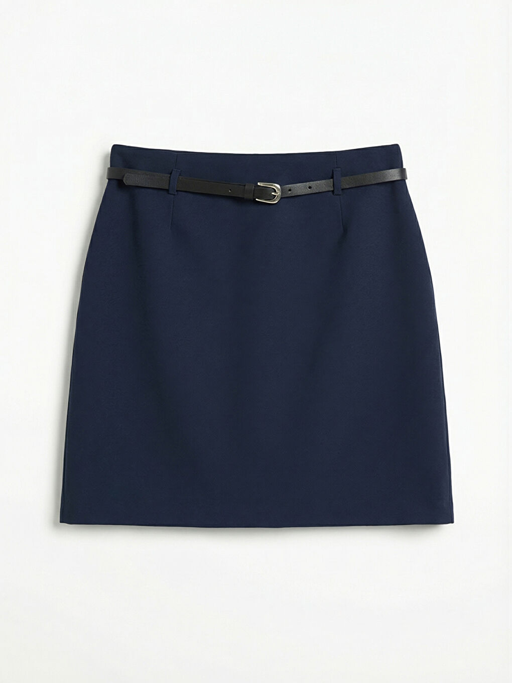 Lacivert Beli Kemerli Mini Etek	