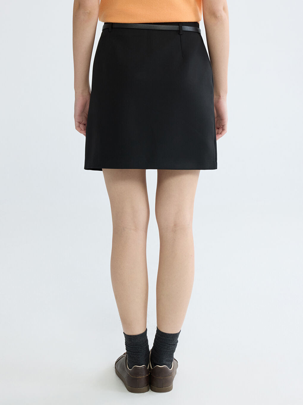 Siyah Beli Kemerli Mini Etek-4