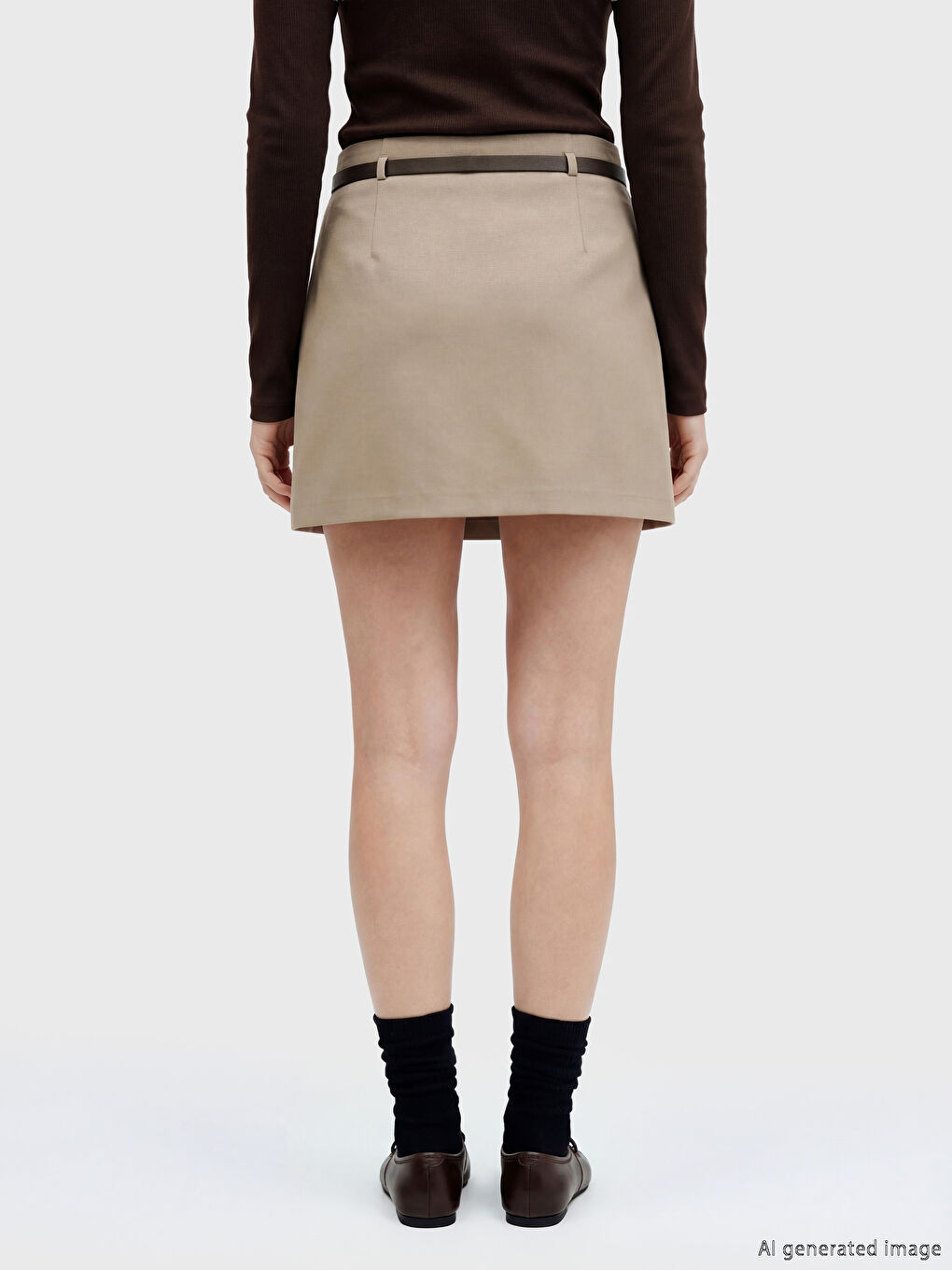 Kahverengi Beli Kemerli Mini Etek	-4