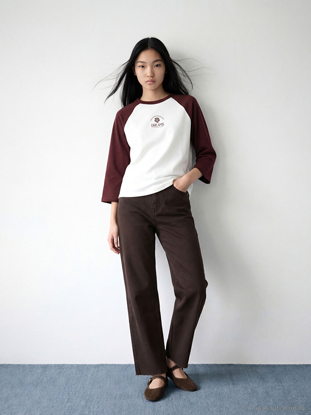 Ekru Bisiklet Yaka Baskılı Kadın Sweatshirt-1