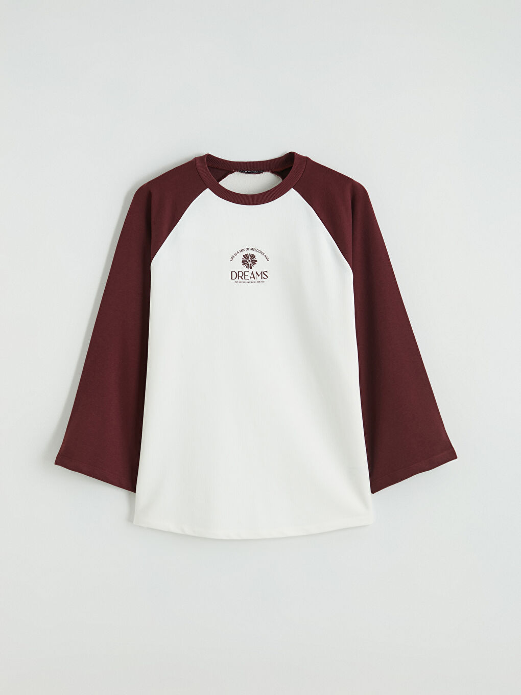 Ekru Bisiklet Yaka Baskılı Kadın Sweatshirt-4