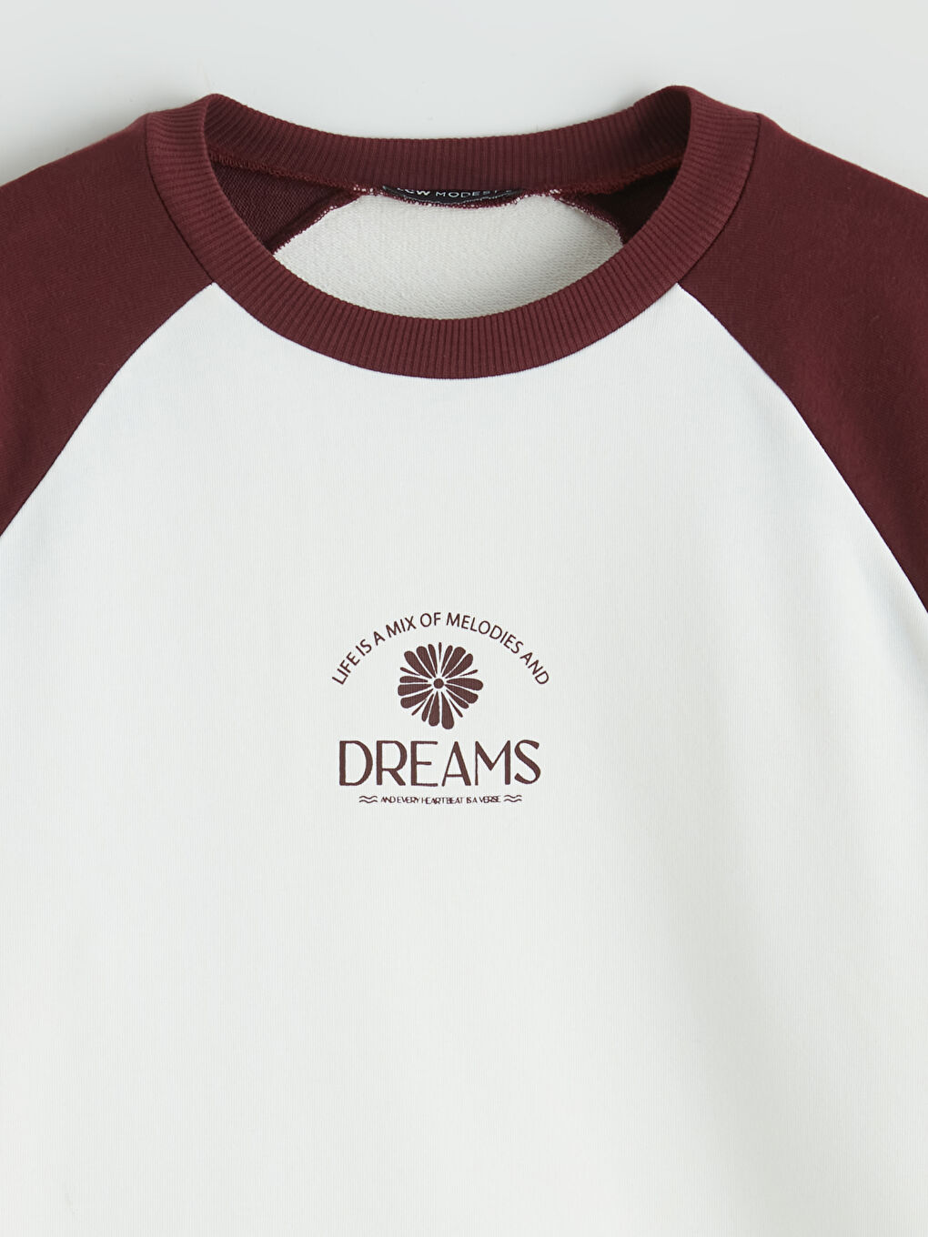 Ekru Bisiklet Yaka Baskılı Kadın Sweatshirt-5