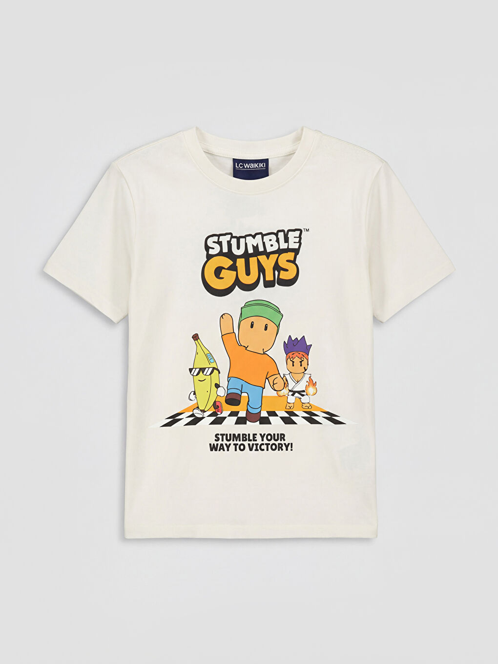 Ekru Stumble Guys Baskılı Erkek Çocuk Şortlu Pijama Takımı-1