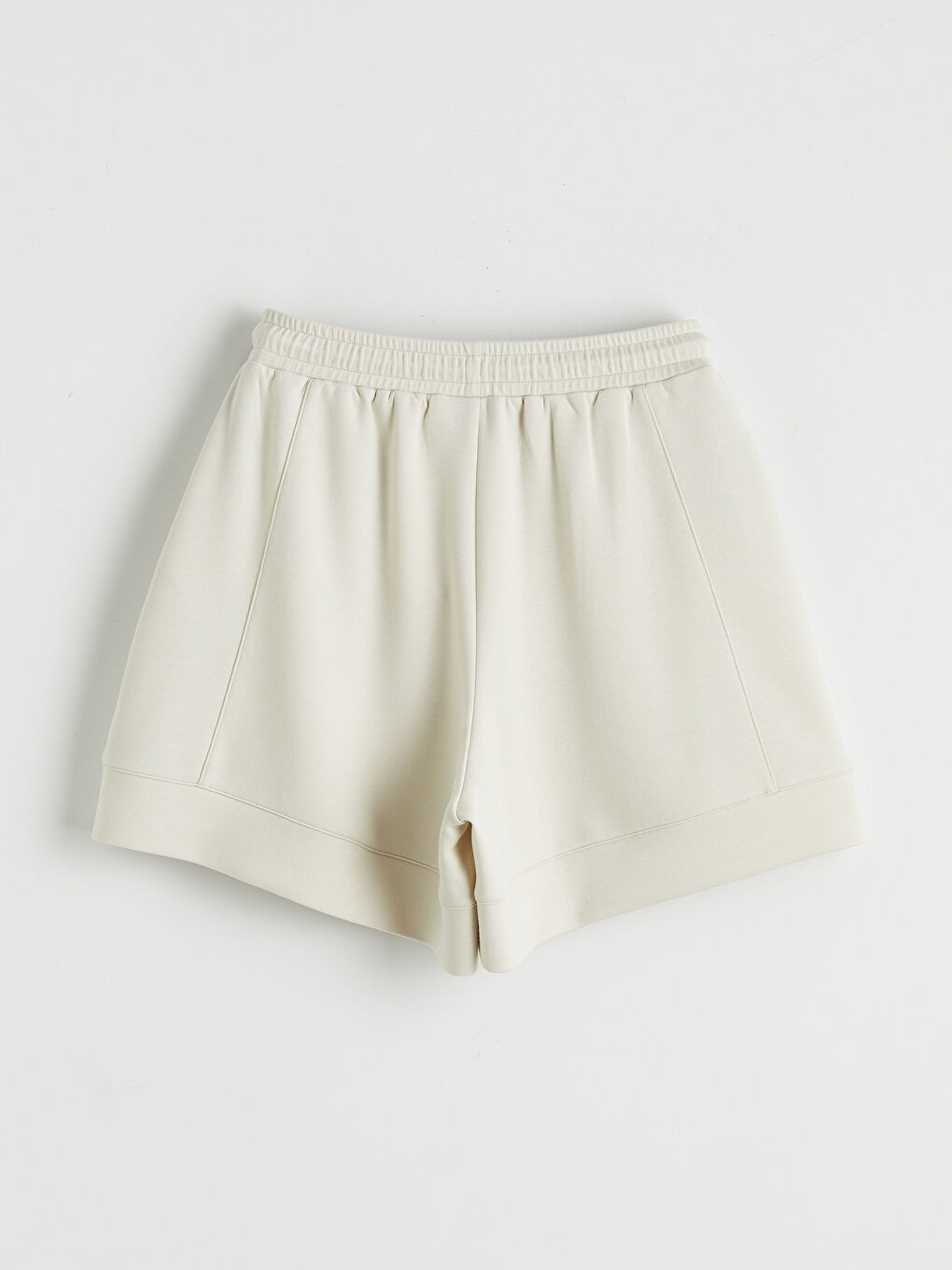 Bej Beli Lastikl Kadın Şort-3