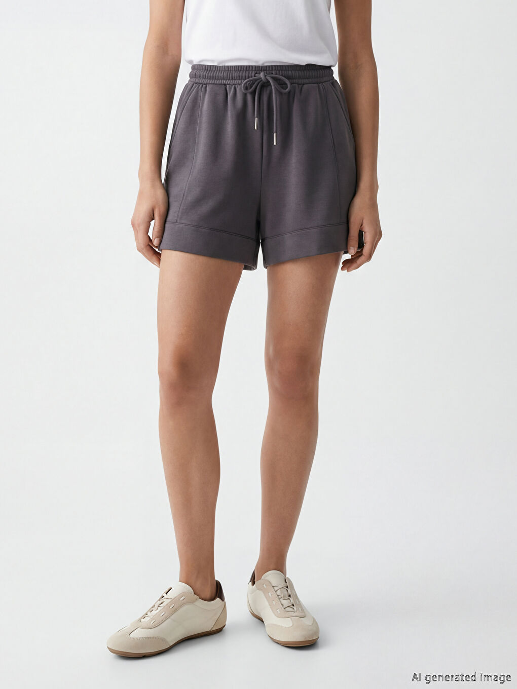 Antrasit Beli Lastikl Kadın Şort-1