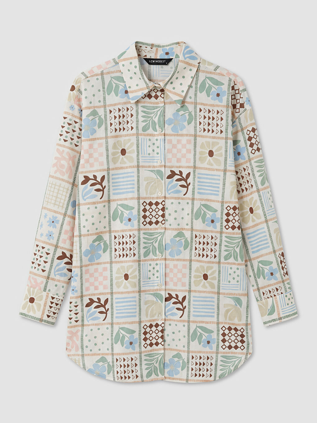 Karışık Desenli Oversize Kadın Gömlek Tunik