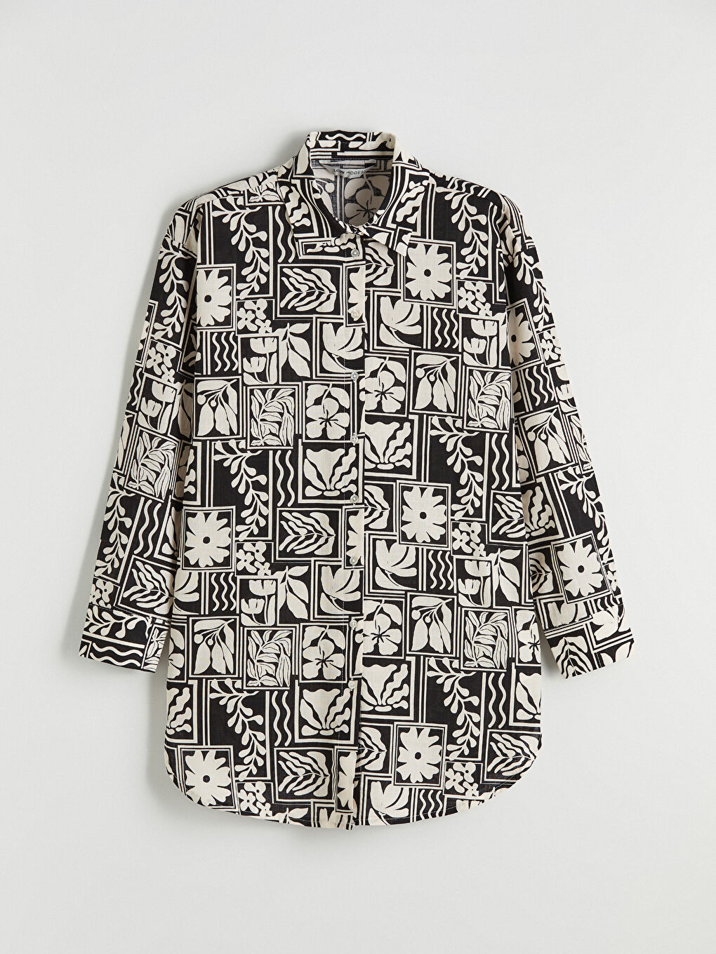 Siyah Desenli Oversize Kadın Gömlek Tunik