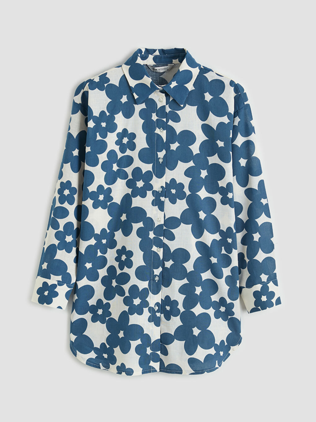 Mavi Desenli Oversize Kadın Gömlek Tunik