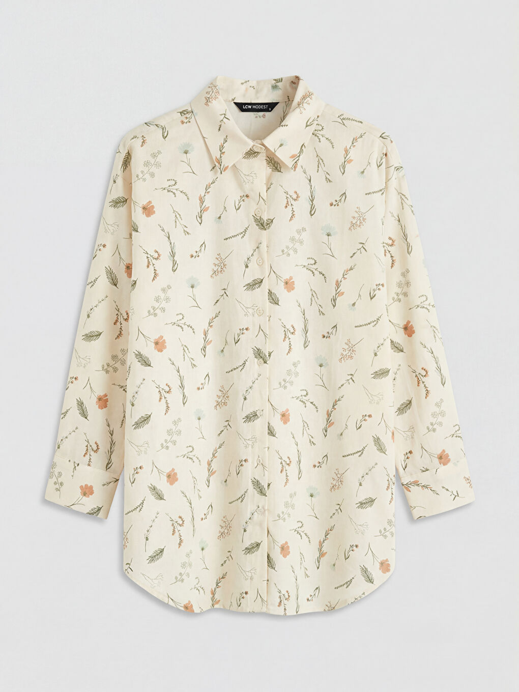 Ekru Desenli Oversize Kadın Gömlek Tunik-4