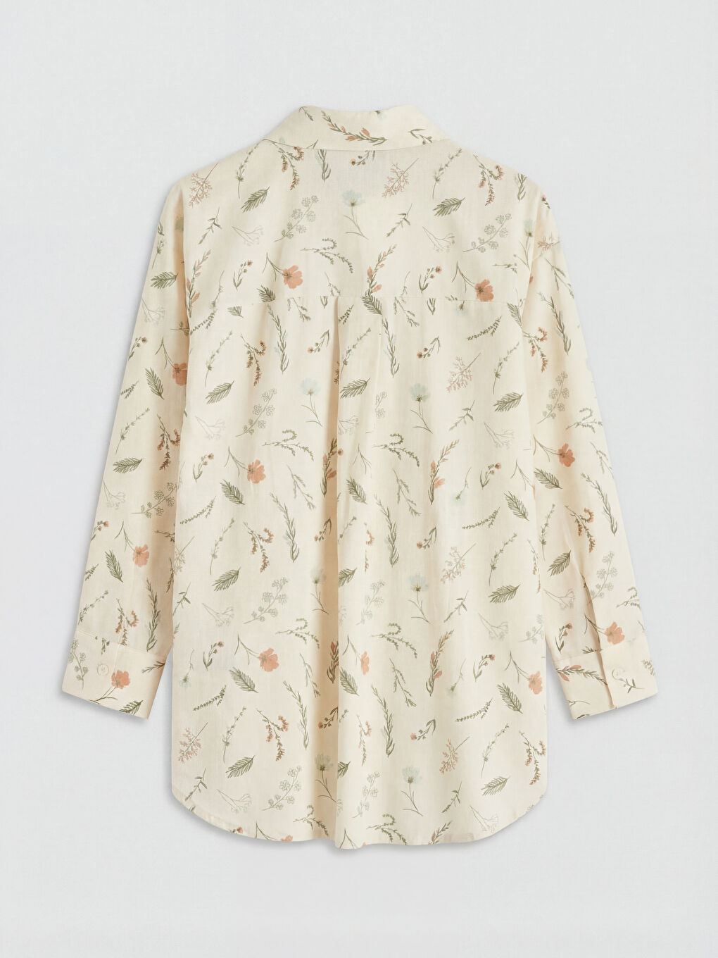 Ekru Desenli Oversize Kadın Gömlek Tunik-5