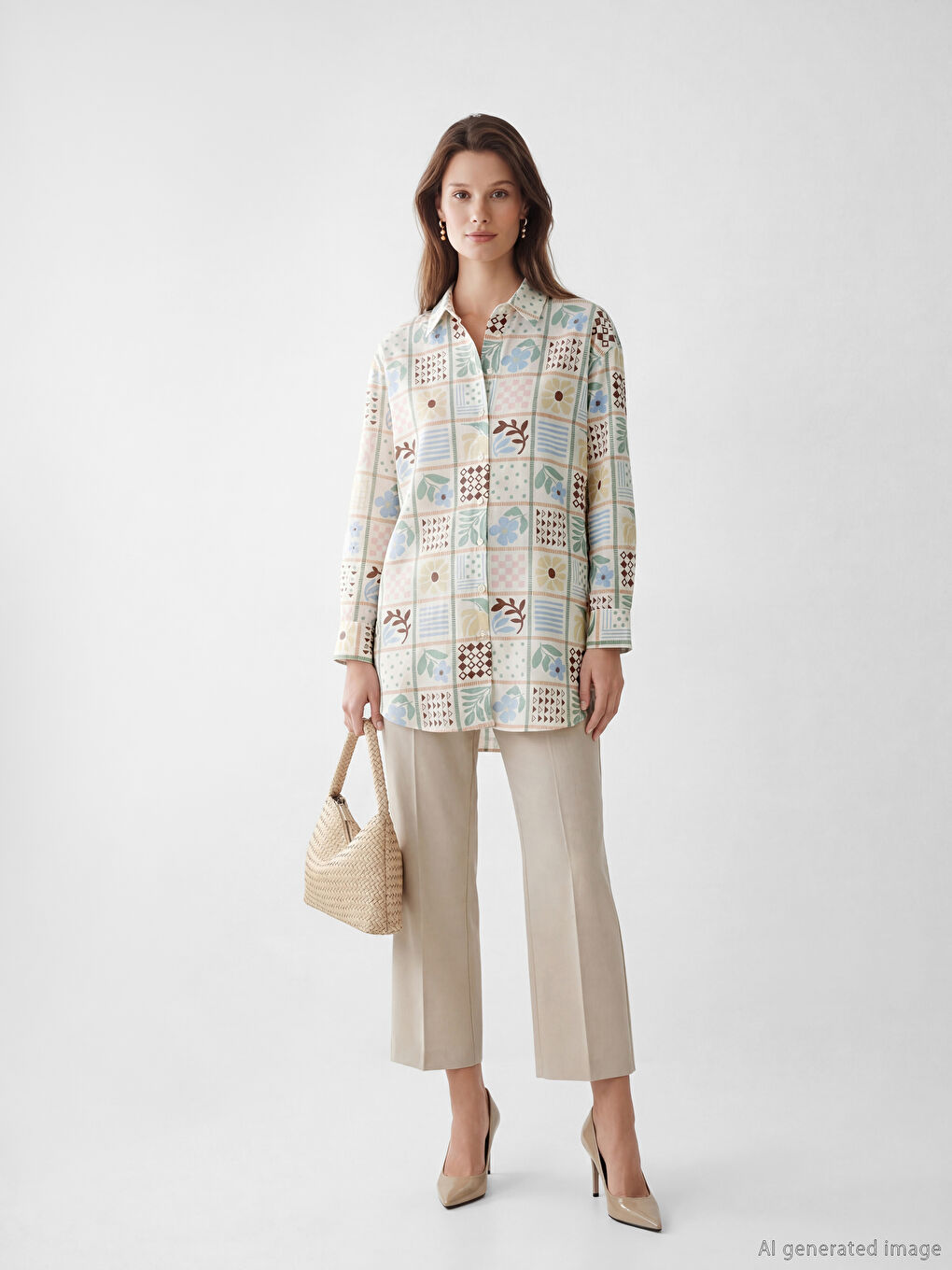 Karışık Desenli Oversize Kadın Gömlek Tunik-1