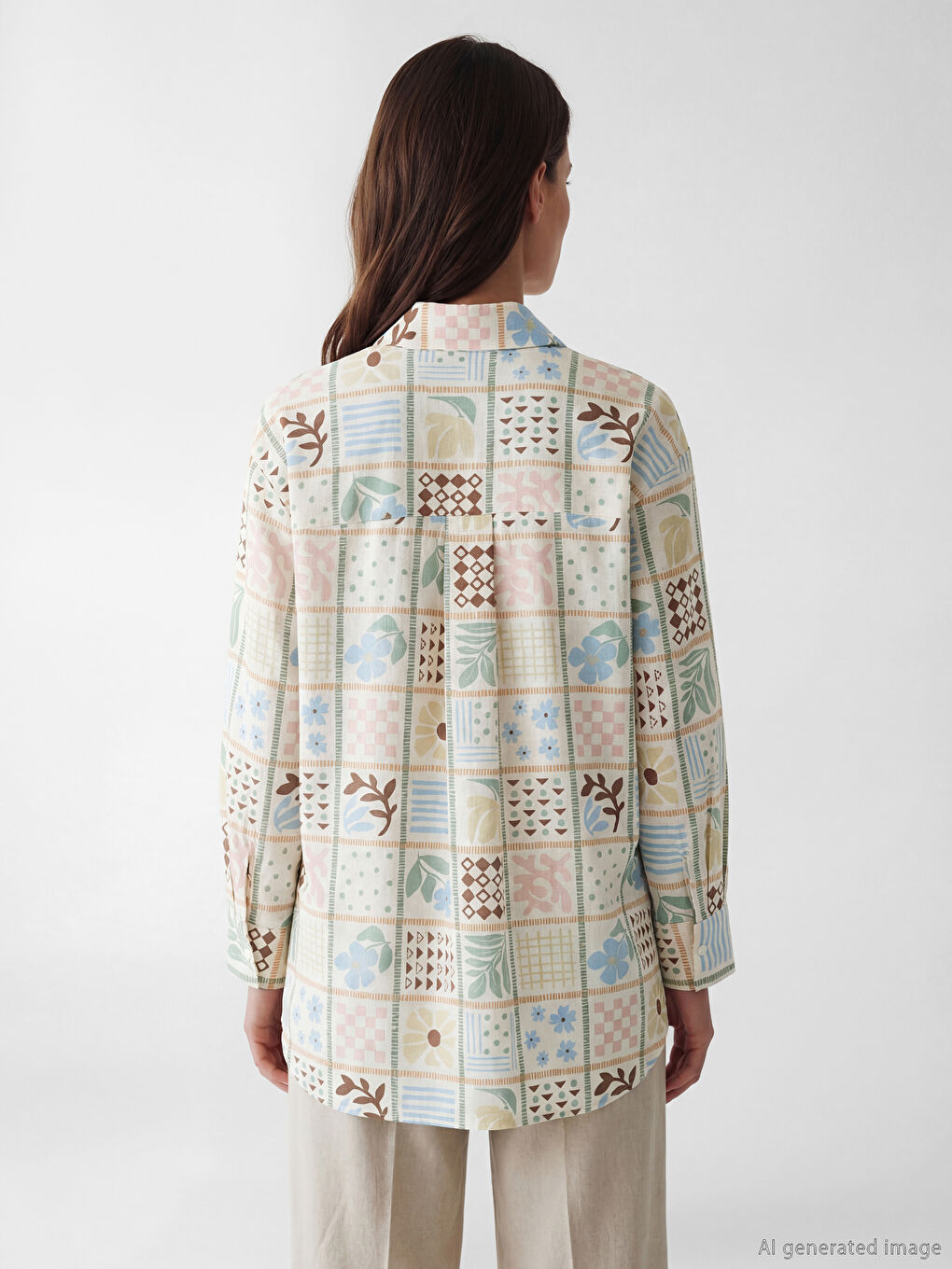 Karışık Desenli Oversize Kadın Gömlek Tunik-6