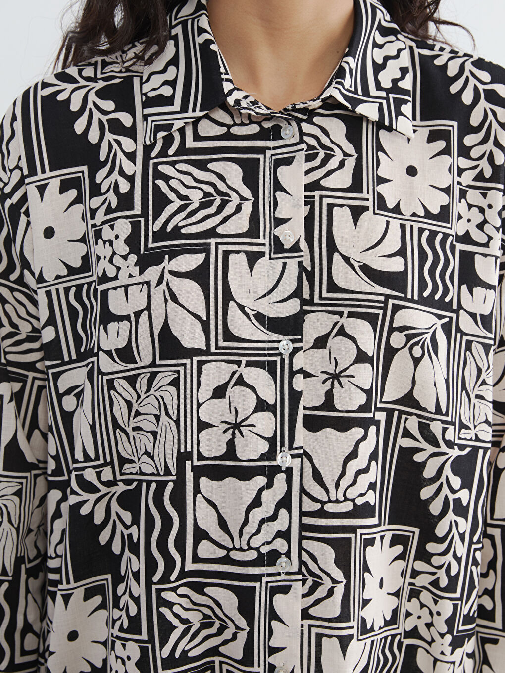 Siyah Desenli Oversize Kadın Gömlek Tunik-2