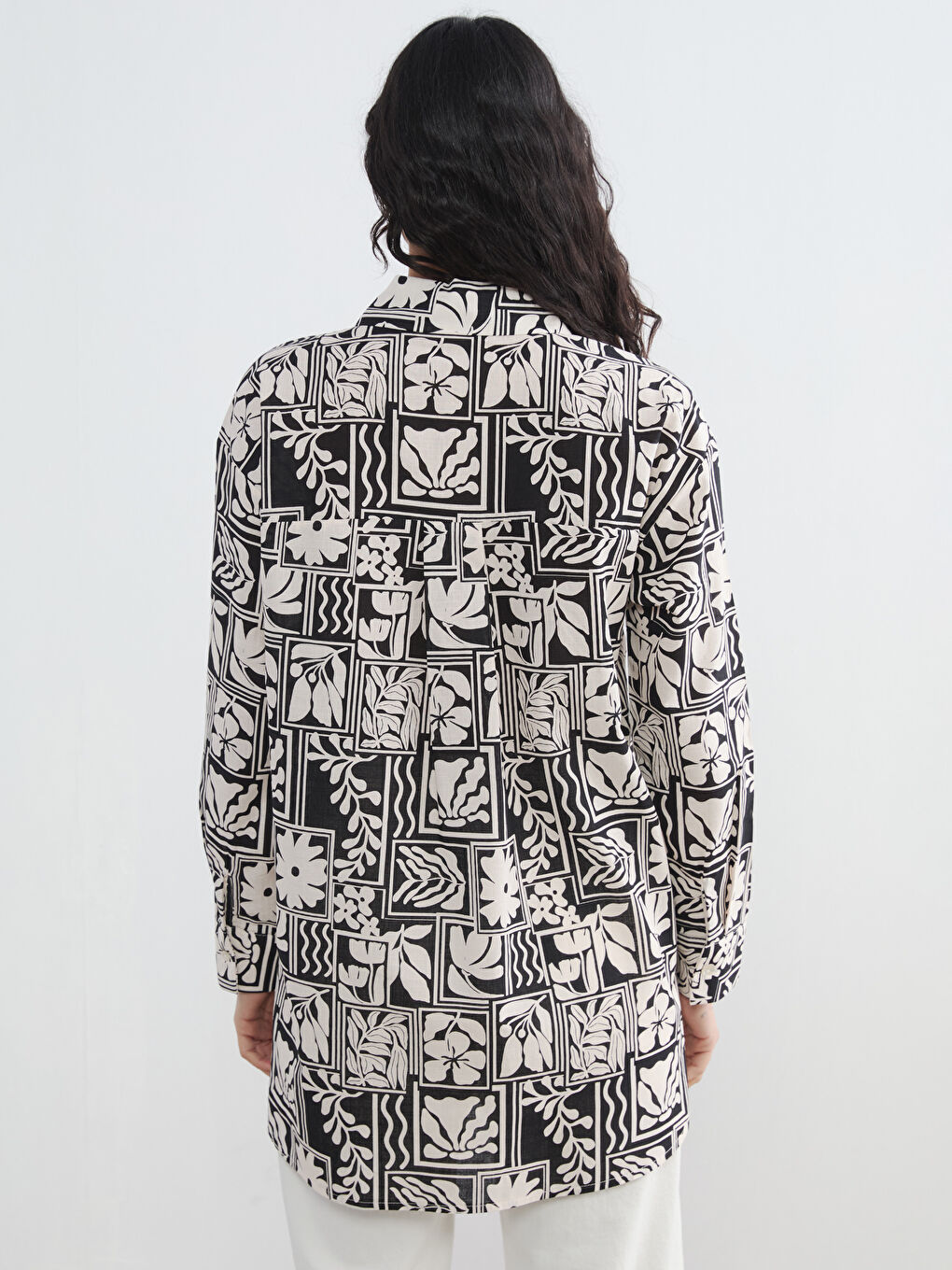 Siyah Desenli Oversize Kadın Gömlek Tunik-3