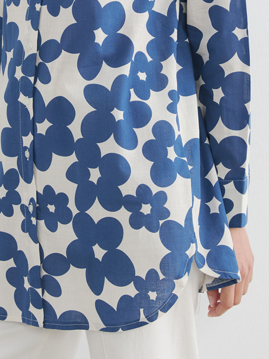 Mavi Desenli Oversize Kadın Gömlek Tunik-2