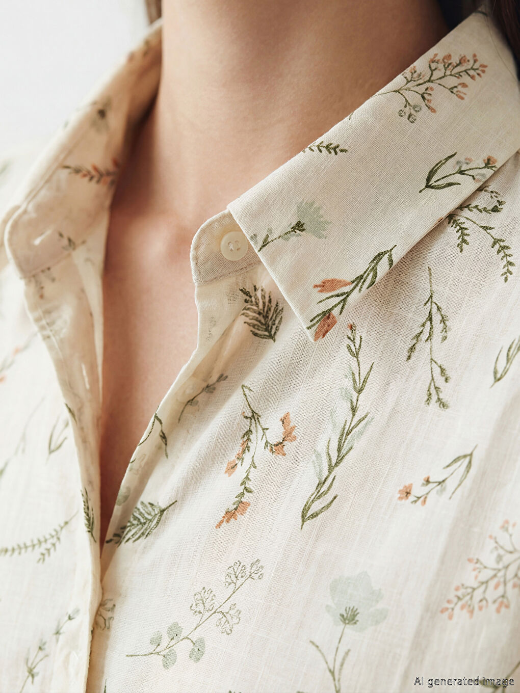 Ekru Desenli Oversize Kadın Gömlek Tunik-2