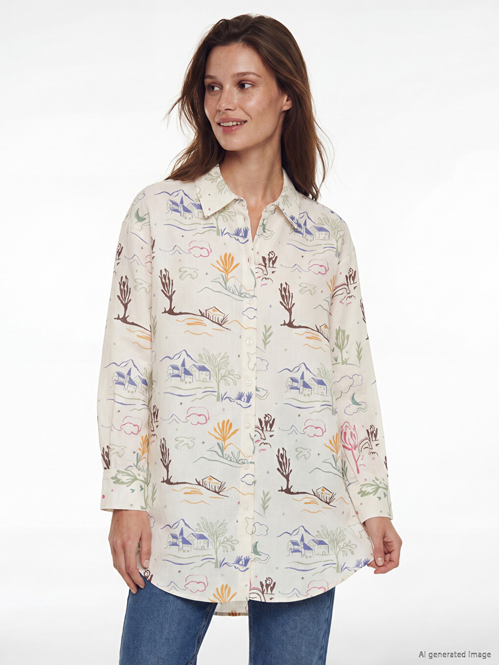 Patterned Oversize Women's Shirt Tunic