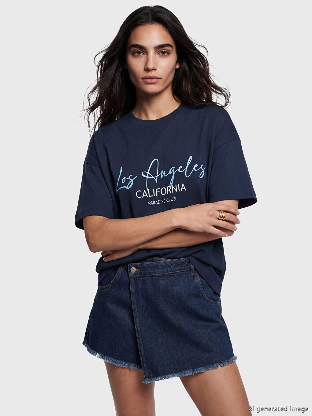 تي شيرت نسائي أوفراسايز مطبوع لوس أنجلِس