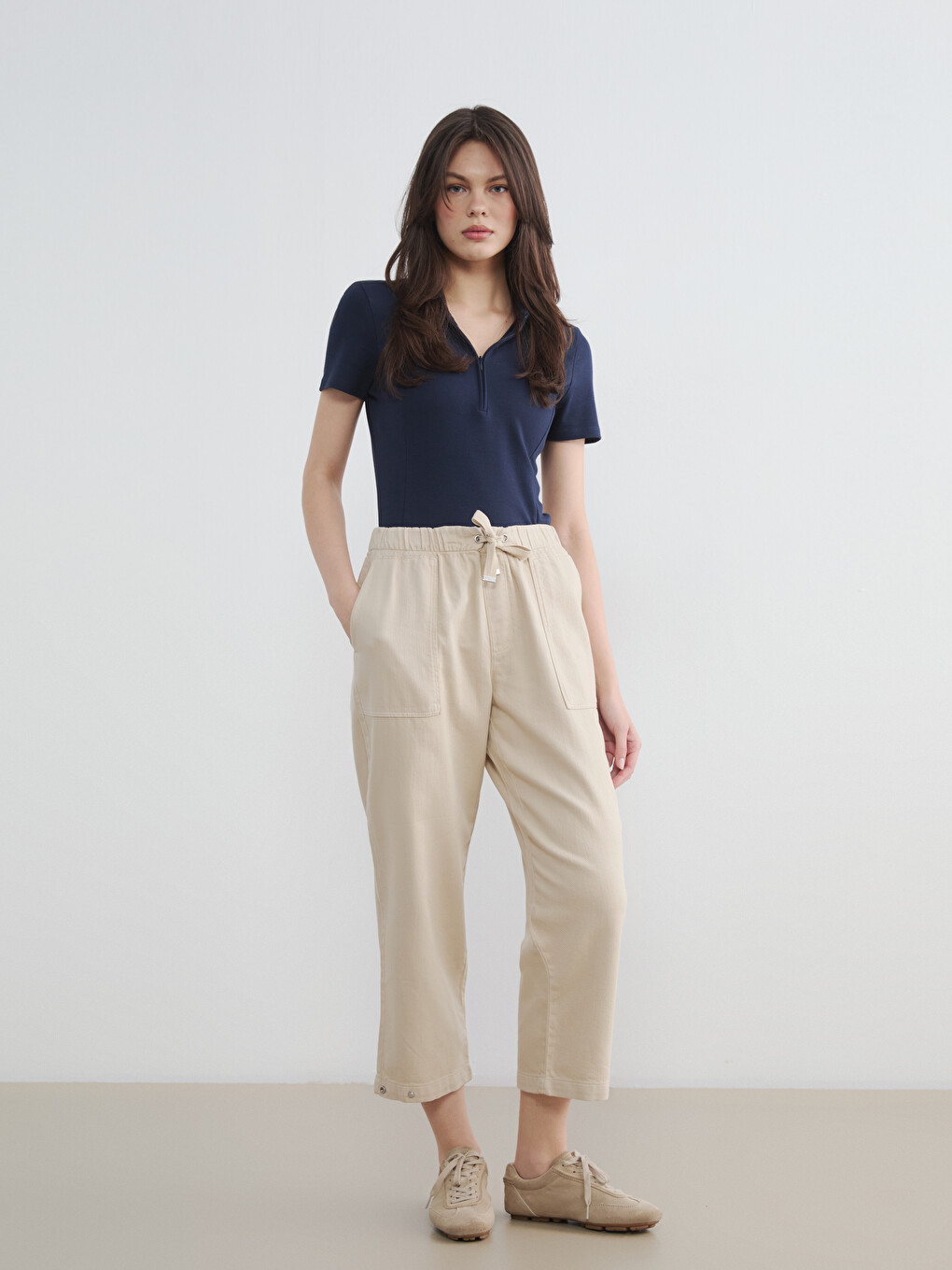 Elastic Waist Gabardine Women's Trousers
