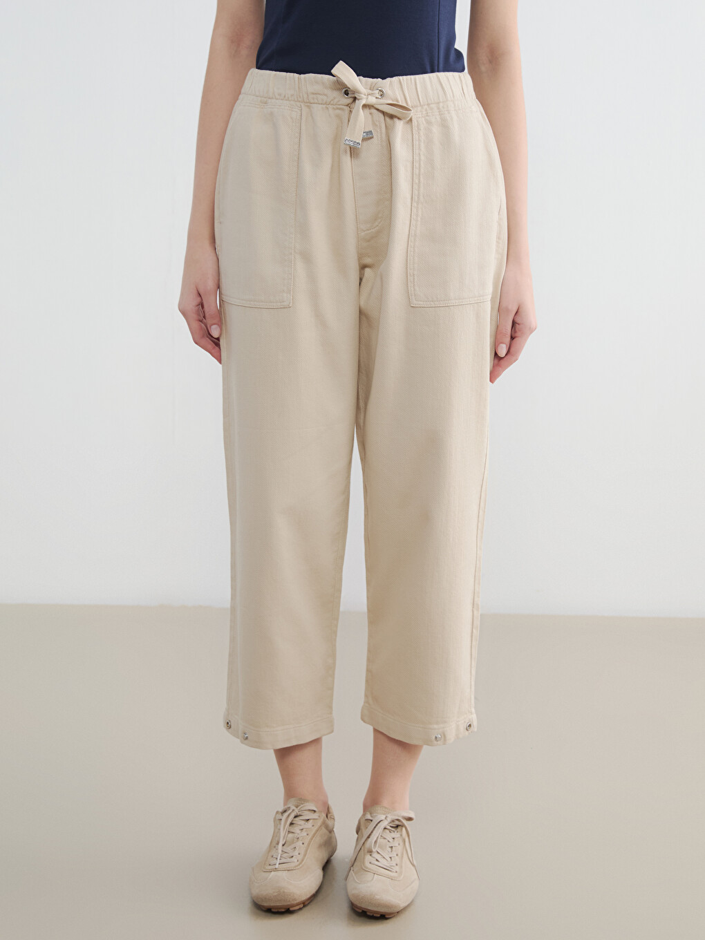 Elastic Waist Gabardine Women's Trousers-1