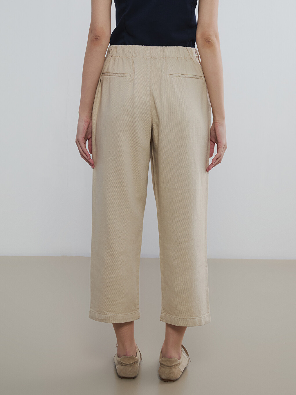 Elastic Waist Gabardine Women's Trousers-3