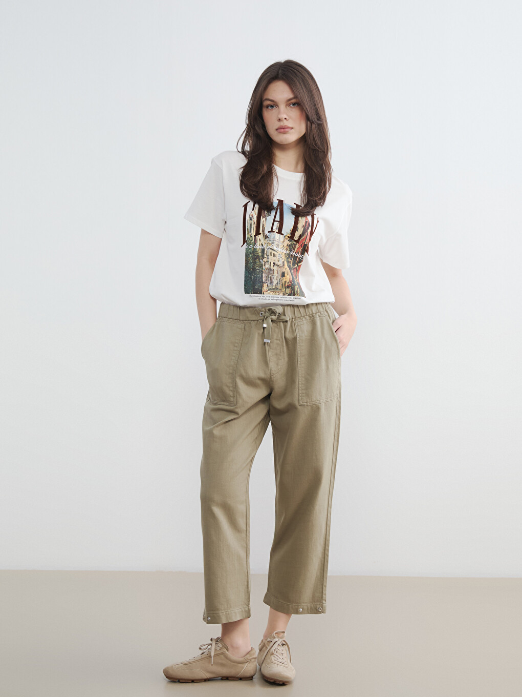 Elastic Waist Gabardine Women's Trousers