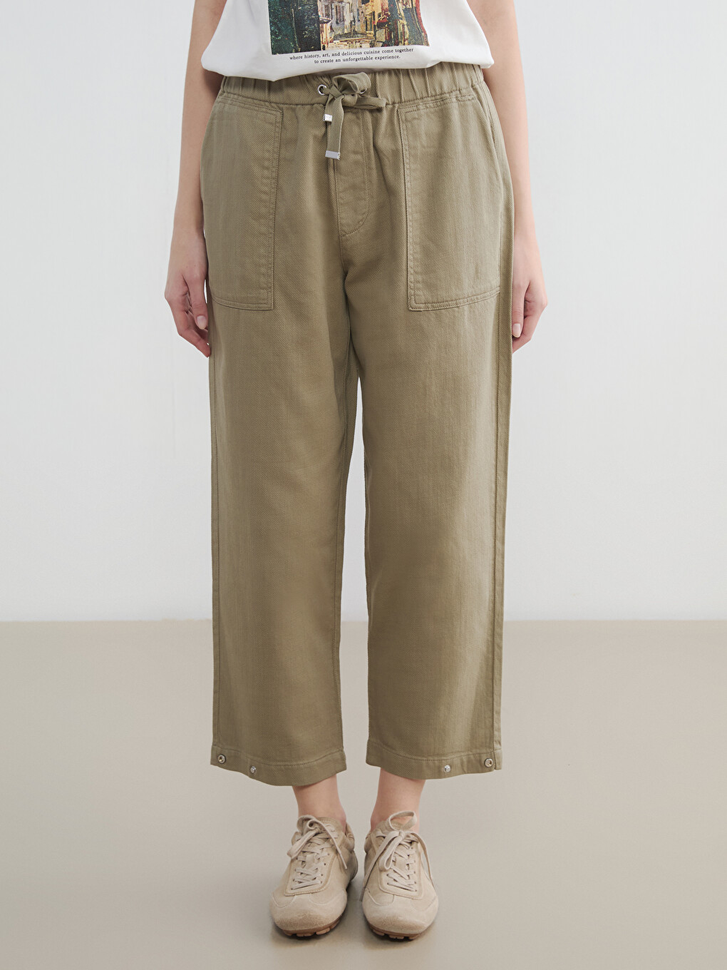 Elastic Waist Gabardine Women's Trousers-1