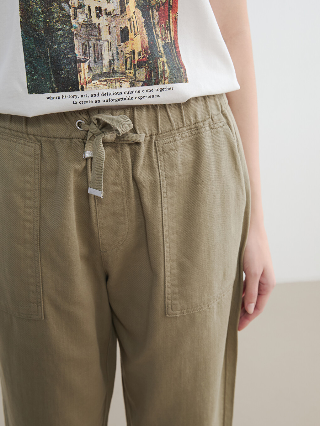 Elastic Waist Gabardine Women's Trousers-2
