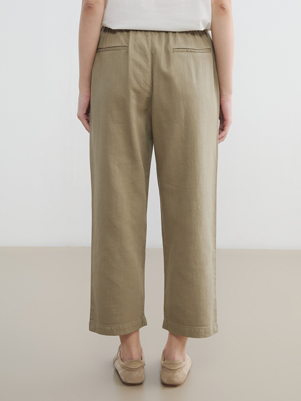 Elastic Waist Gabardine Women's Trousers-3