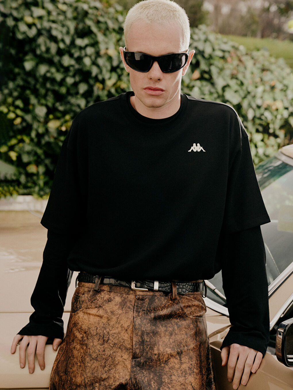 Siyah Bisiklet Yaka Baskılı Unisex Spor Tişört