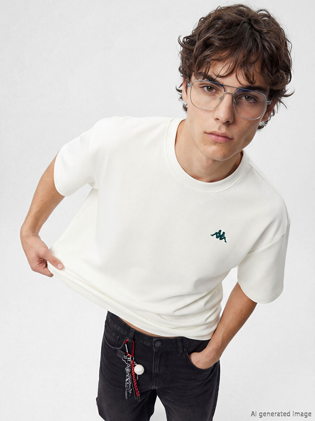 Ekru Bisiklet Yaka Baskılı Erkek Spor Tişört