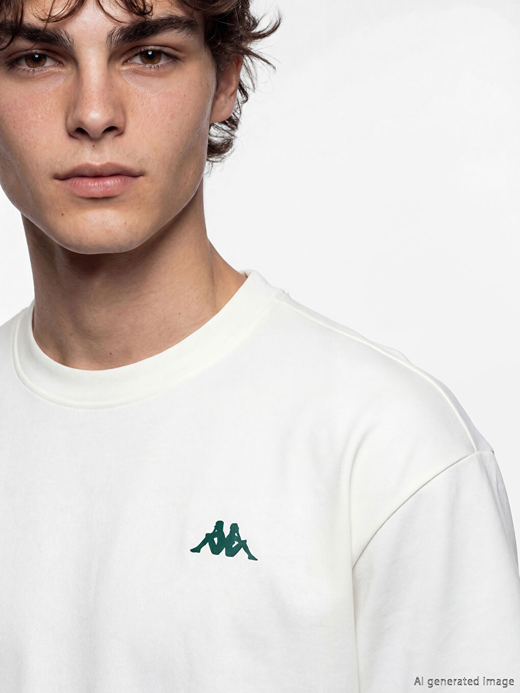 Ekru Bisiklet Yaka Baskılı Erkek Spor Tişört-2