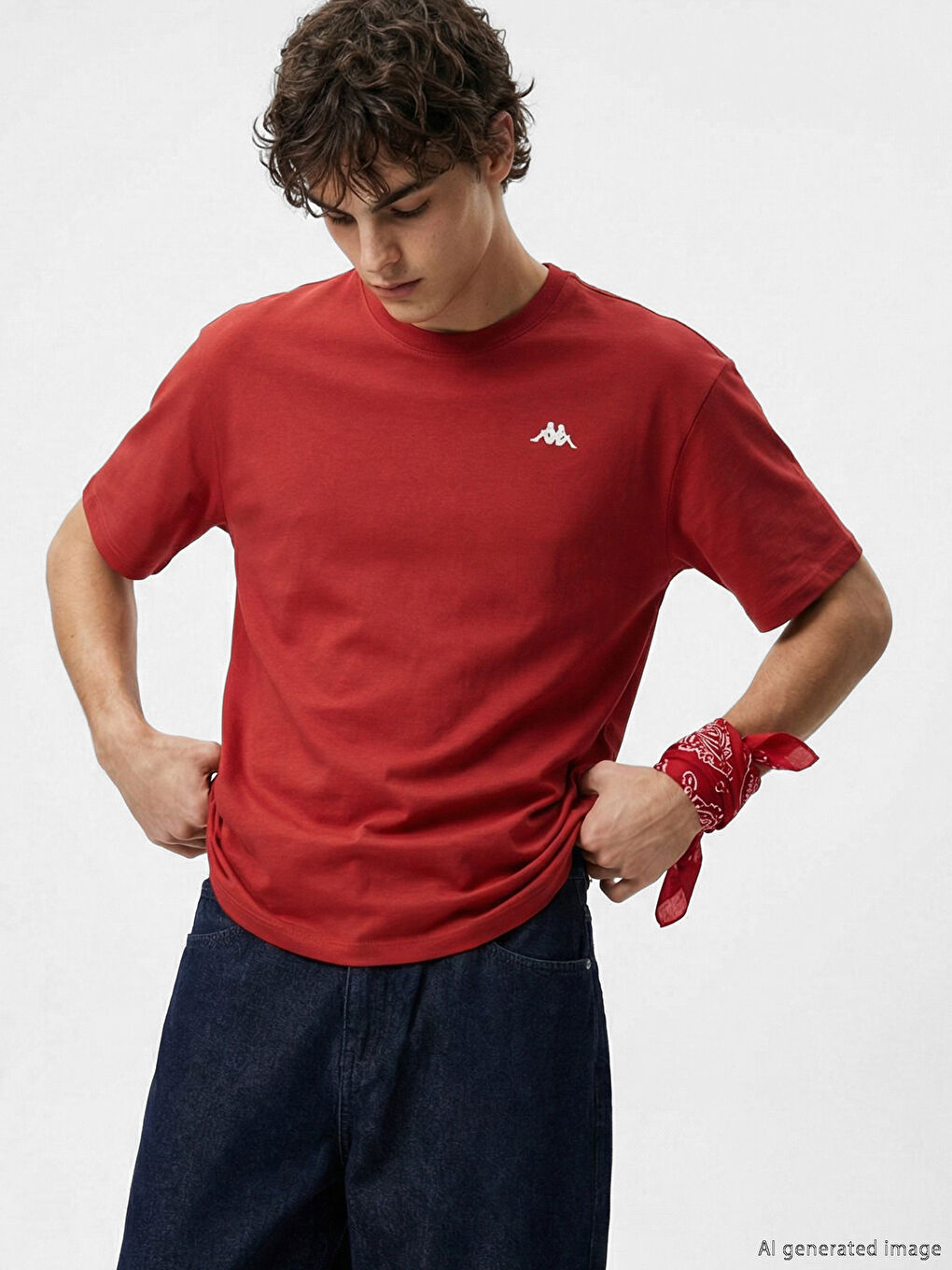 Kırmızı Bisiklet Yaka Baskılı Erkek Spor Tişört