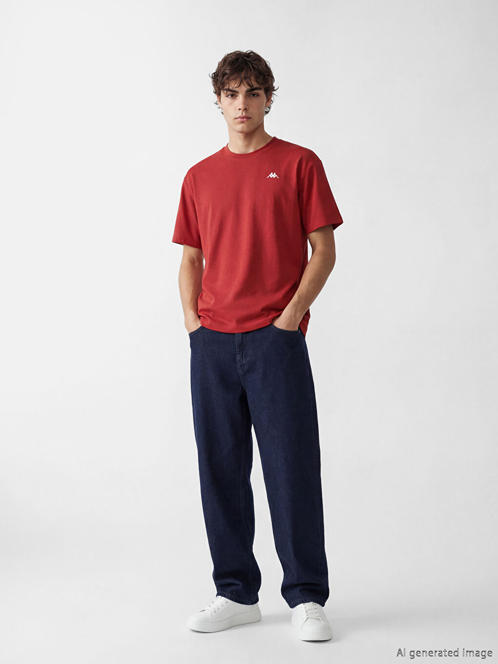 Kırmızı Bisiklet Yaka Baskılı Erkek Spor Tişört-1