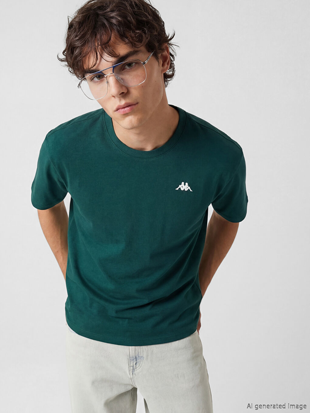 Yeşil Bisiklet Yaka Baskılı Unisex Spor Tişört