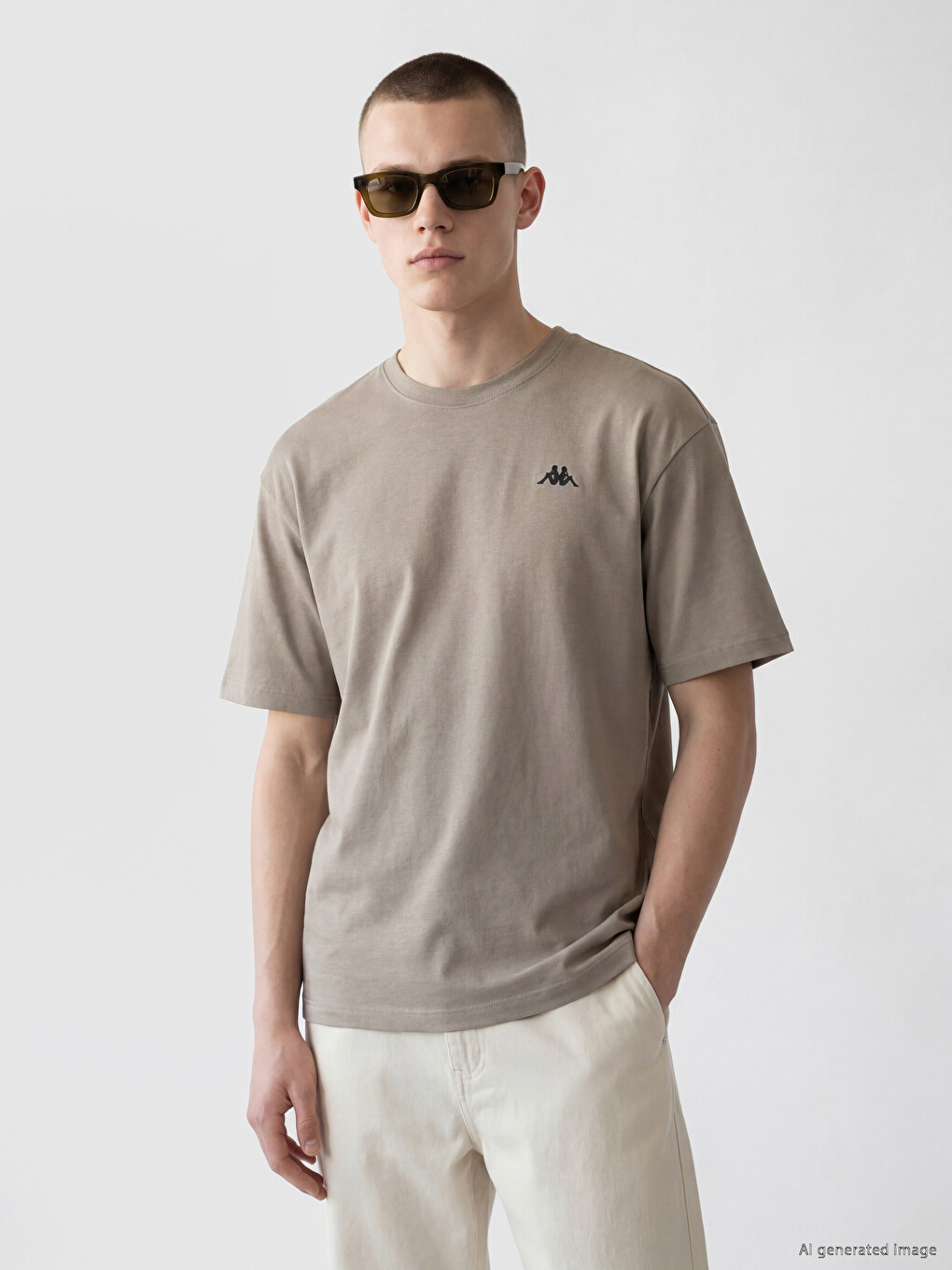 Kappa LC WAIKIKI Bej Bisiklet Yaka Baskılı Unisex Spor Tişört