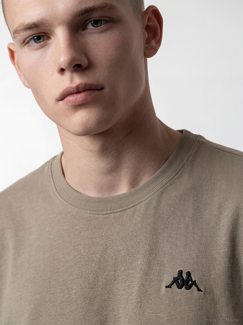 Bej Bisiklet Yaka Baskılı Unisex Spor Tişört-2