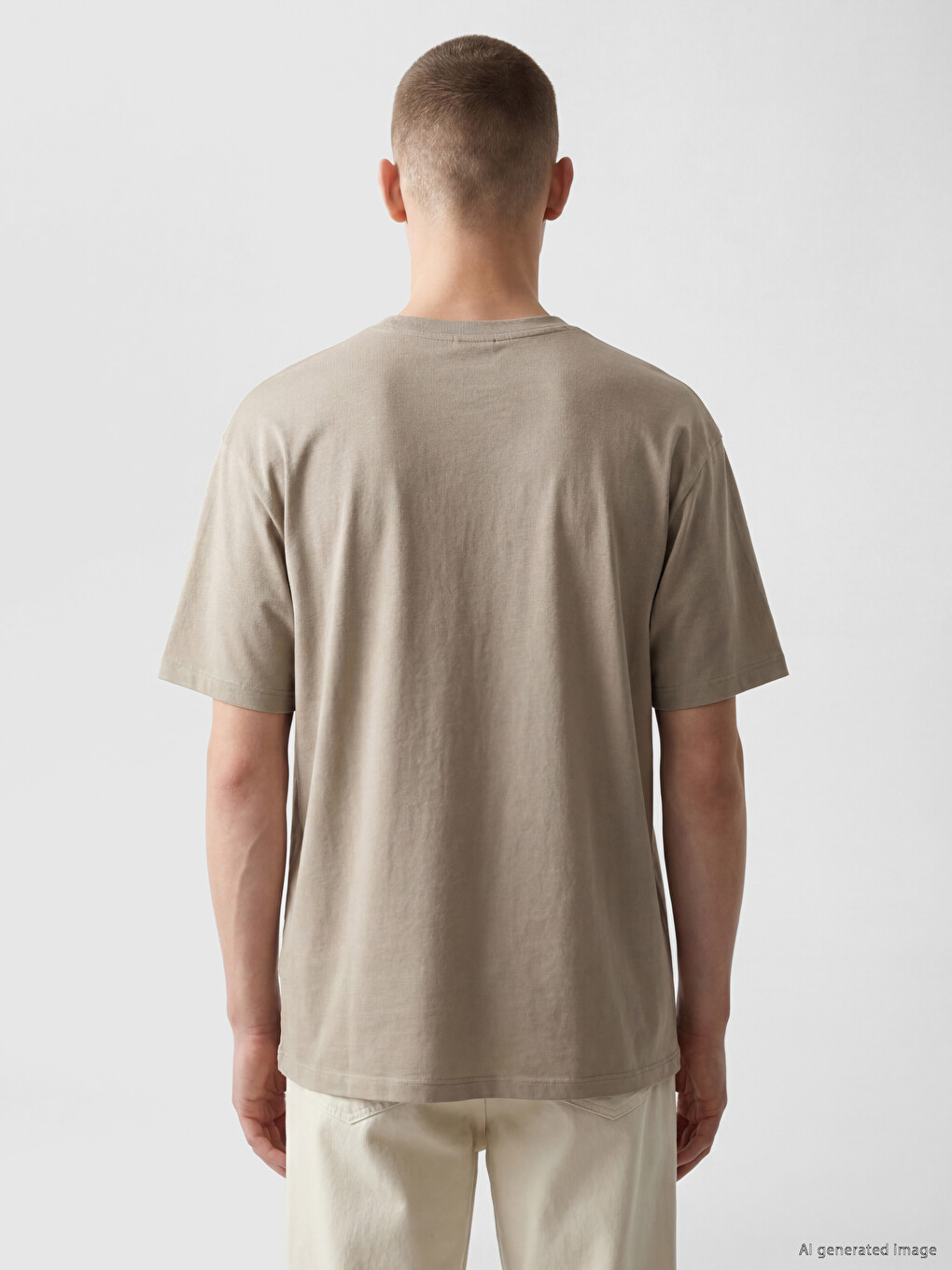 Bej Bisiklet Yaka Baskılı Unisex Spor Tişört-3