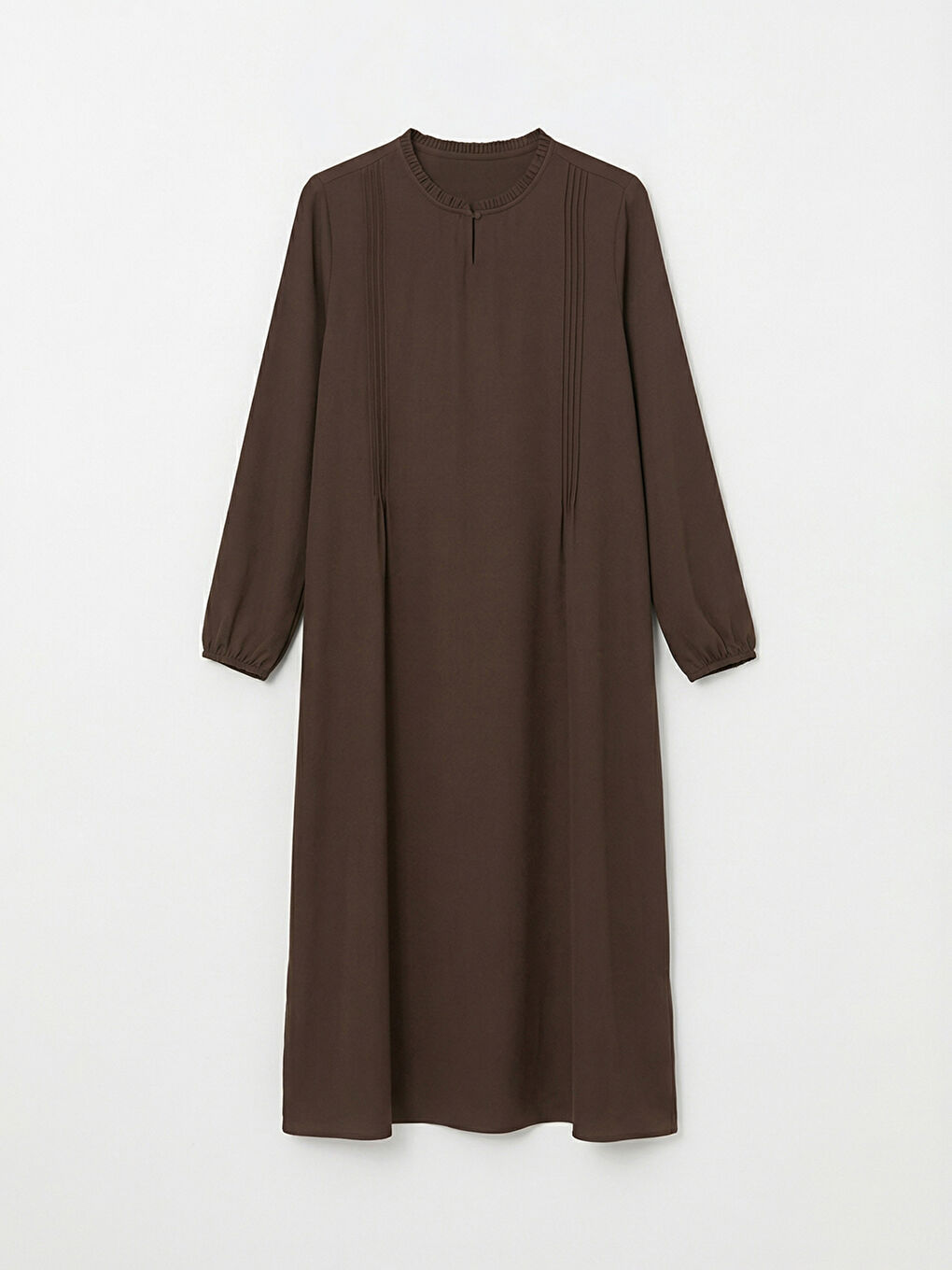 Kahverengi Hakim Yaka Dikiş Detaylı Elbise