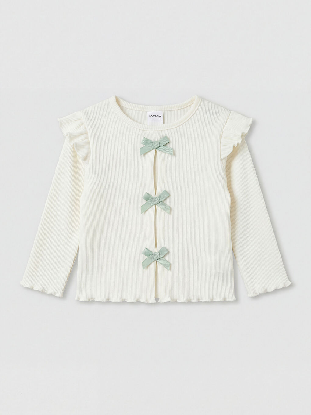 Ekru Fiyonklu Kız Bebek Tişört ve Tayt-1