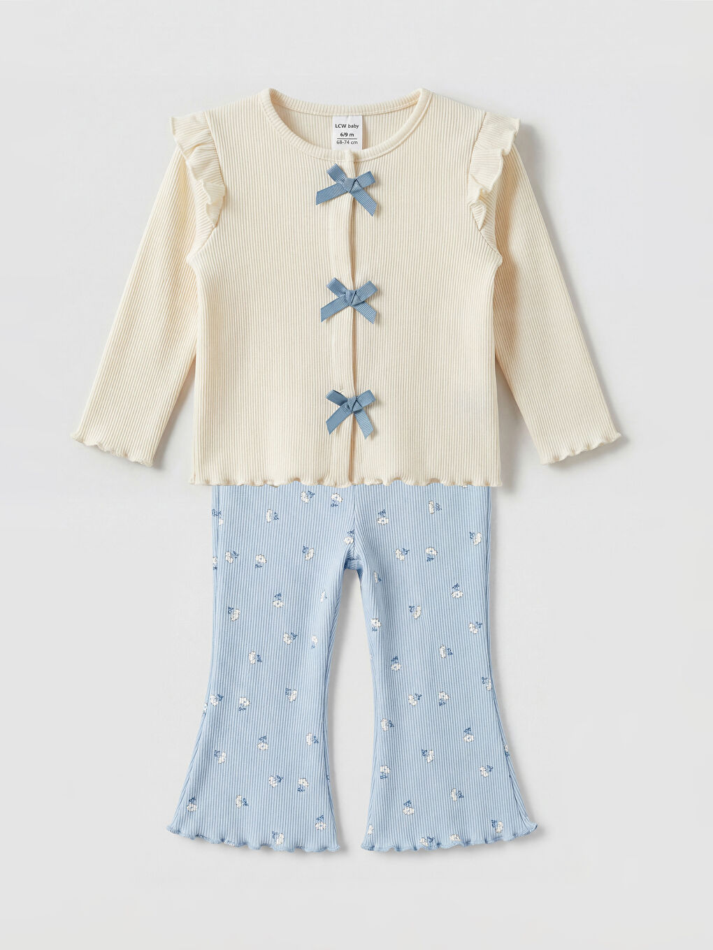 Ekru Fiyonklu Kız Bebek Tişört ve Tayt